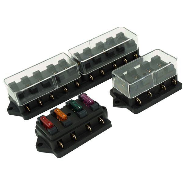 

car 6 way circuit standard ato blade fuse box dc 12v/24v block holder with 6 fuses 3a / 5a / 10a 15a 20a 30a