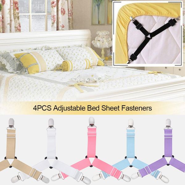 

4 pcs/set non-slip clip blanket gripper bed linen sheet clip bed sheet belt fastener mattress elasticwhite and black bedding