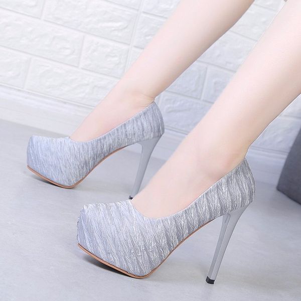 

women's high heels with 2020 summer new round head satin single shoes women's fashion shallow mouth work shoes, Black