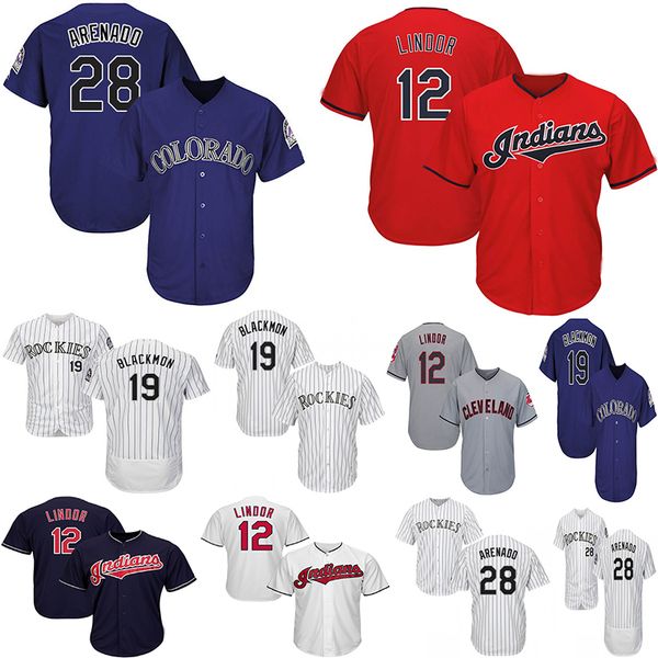 

19 Charlie Blackmon Rockies Colorado 28 Nolan Arenado Indians Cleveland 12 Francisco Lindor Cool Flex Blue White Baseball Jerseys