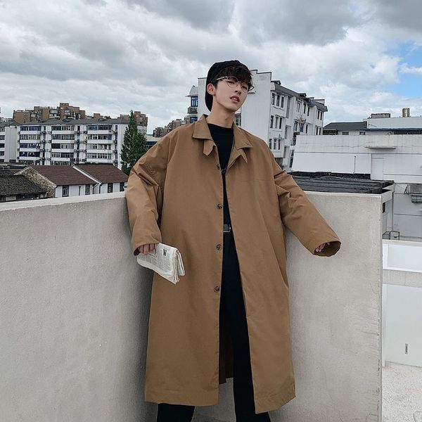 

2020 новый корейский повседневный сыпучие взрыв весна стиль solid color over колено long ветровка куртка trend, Tan;black