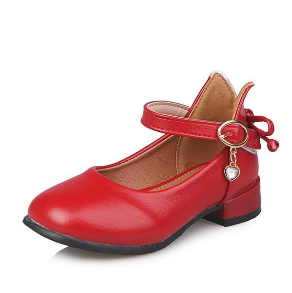 

children' single shoes girls low-heeled square bow princess dance shoes patent student performance leather, Black;grey