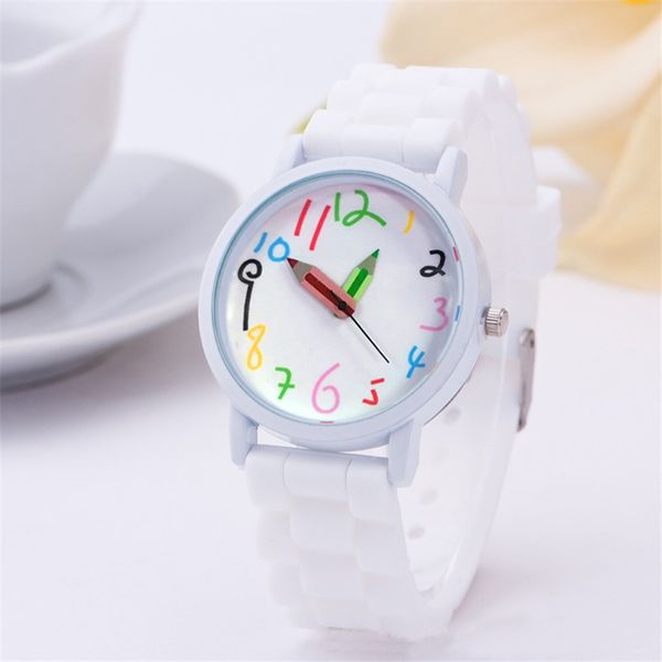 

lovely silicone strap luxury watches boys girls watch women cute pencil pointer quartz wristwatches clock relogio feminino drop shipping, Slivery;brown