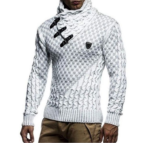 

new men's pullovers high-collar sweaters pu buttons design male autumn and winter sweater clothes men long sleeve sweater, White;black