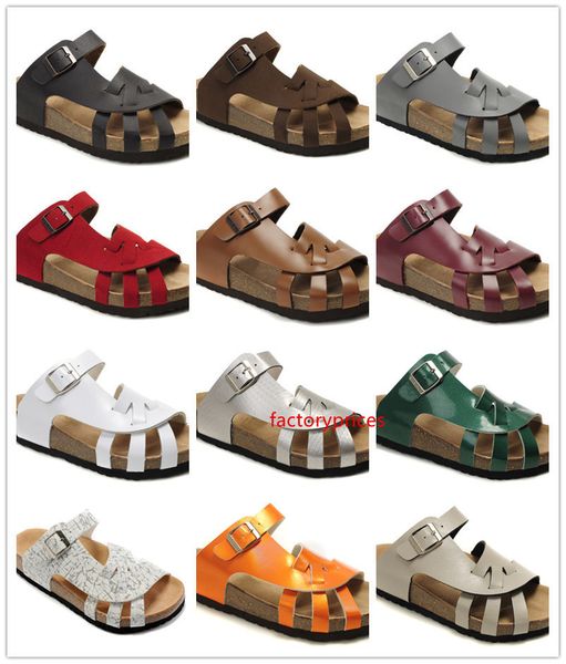 

brand designer genuine leather slippers flat heel sandals with buckle for men women wholesale summer beach casual shoes