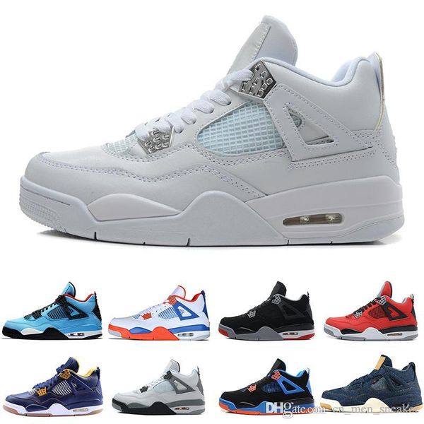

4 4s tattoo black cat cactus jack raptors mens basketball shoes eminem denim pure money royalty motosports blue bred men sports sneakers, White;red