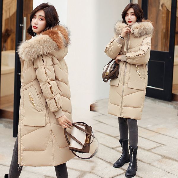 

duvet female winter korean version thickened warm raccoon big hair collar hat white duck women down coat, Black
