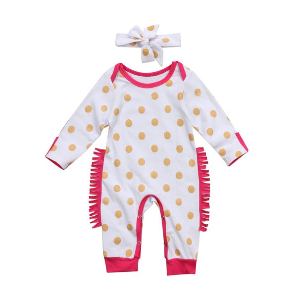 

Pudcoco 0-24M Ruffle Newborn Baby Girls Gold Polka Dot Cotton Long Sleeves Romper Tassel Jumpsuit Outfits Clothes