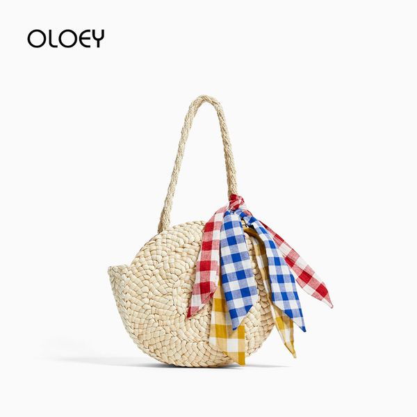 

women's handbag round straw beach bag vintage handmade woven shoulder bag rattan bags bohemian summer vacation casual tote bags