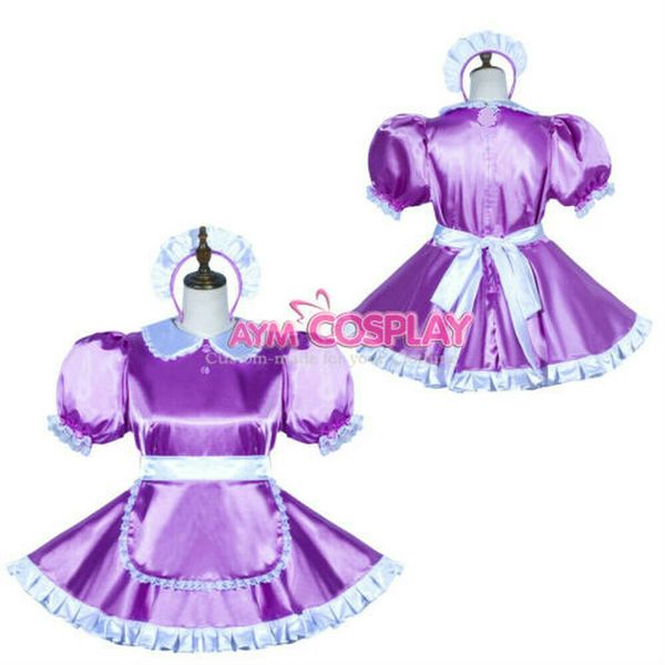 

сиреневый сисси мальчик горничная атласное мини-платье, Black;red