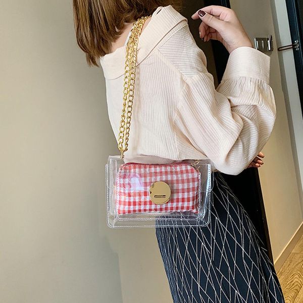 

fashion 2019 casual summer woman new transparent shoulder jelly bag chain 2pc messenger bag small beach shopping