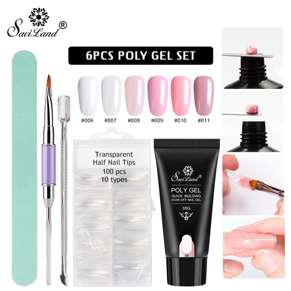 

saviland new poly gel nails set kit 30g uv gel nail polish set art manicure tips nails build extending crystal jelly nail art