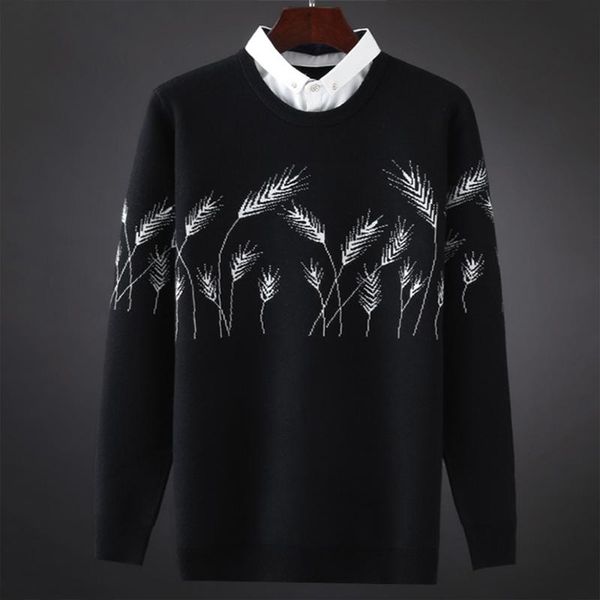 

sweater male 2020 new leisure jumper male autumn round collar pure color feathers brand of knitted sweaters, White;black