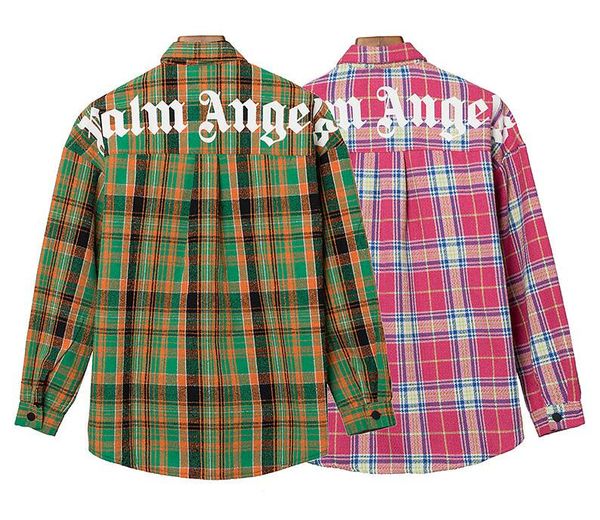 

2020 моды палм-shirt осень повседневная хлопок дизайн высокого качества ангелы клетчатую рубашку с длинным рукавом новые мужчины женщины руб, White;black