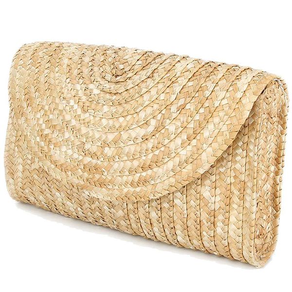 

straw clutch purses for women summer beach handbags, wedding envelope wallet color: brown