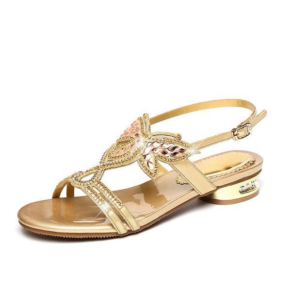 Heißer Verkauf-Elegante Strass Flache Schuhe Sandalen Frauen 2019 Neue Sommer Wilde Wort Schnalle Mode Schuhe Frau Sandalen Flache Casual