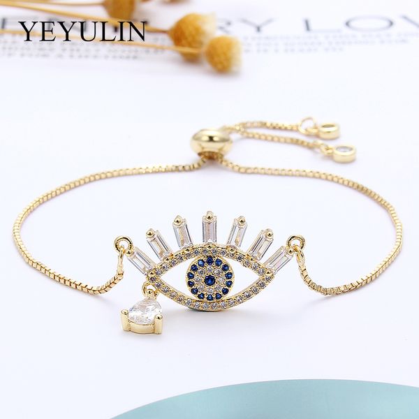 

adjustable bracelet for women cz evil eye zircon bracelets for women wedding fashion jewelry charming bangles, Golden;silver