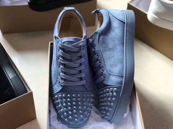

original box] gift brand red bottom men sneakers low shoes junior flat men geunine leather blue suede velvets outdoor trainer shi, Black