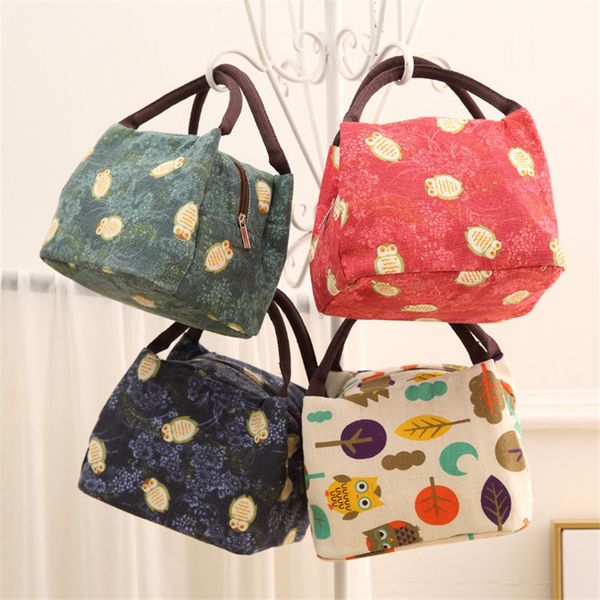 

2019 new insulated lunch container picnic bag tote bag camping lunch cotton and linen insulation, Blue;pink