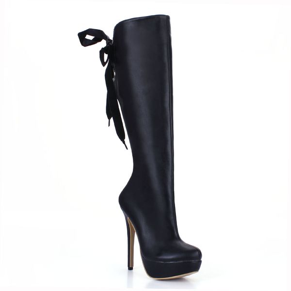 

chmile chau party knee-high boot women platform stiletto high heel langschaft stiefel bottes genoux talons femmes 3463bt-x1, Black