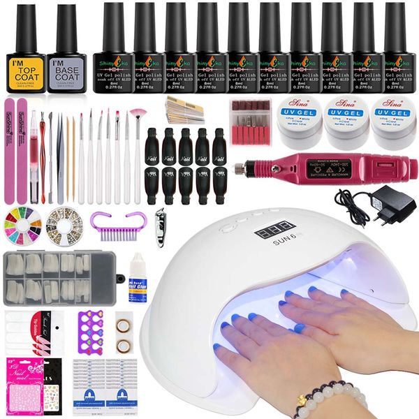 

manicure set nail kit electric manicure handle acrylic nail set 36w/54w/72w led lamp for nails builder gel 10 polish kit