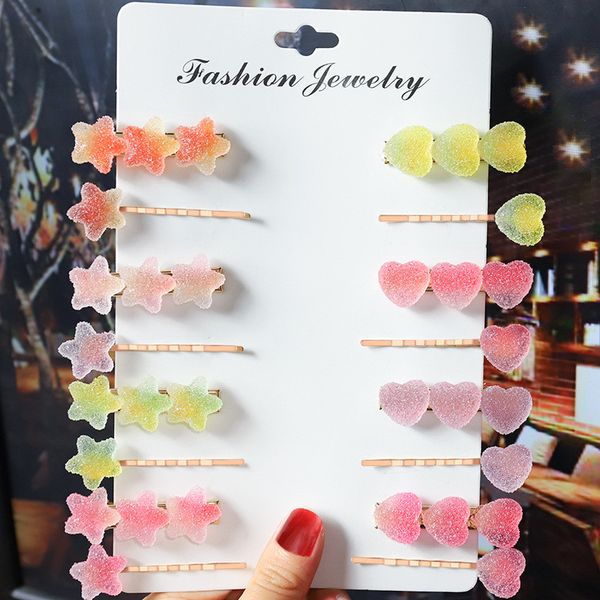 

korea sweet heart star candy color minimalist hair clip hair grip lovely barrettes hairpin accessories pins for women, Golden;white