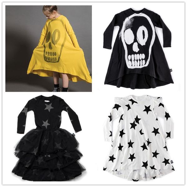 

girls skull star dresses long sleeved baby girl christmas dress kids dresses for girls thanksgiving hoodie dress y200317, Red;yellow
