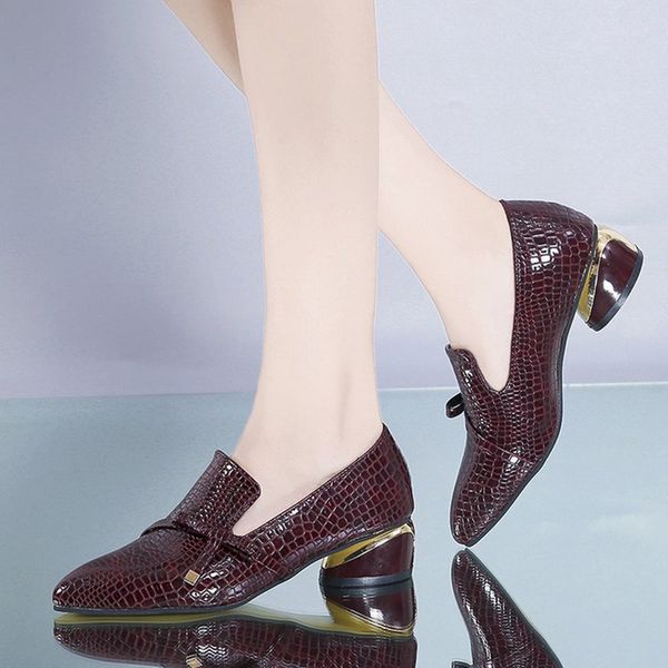 

ol pointed toe bow-tied shoes woman round high heels british retro leather pumps shallow work female heels grid all match bow 40, Black