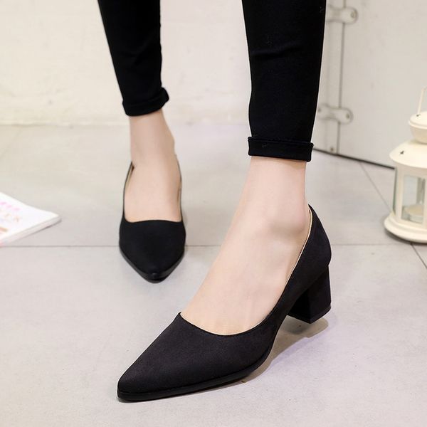 

large autumn new women's pointy high heels black suede light middle heel all-in-one women's shoes
