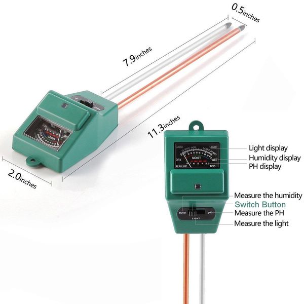 O pH do solo medidor de 3-em-1 Medidor de umidade Sensor / / pH do solo função de teste Kits de teste Sunlight para casa e jardim, plantas, Quinta, Indoor