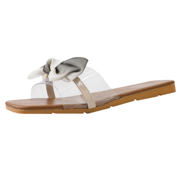 

women's fashion transparent slippers comfortable non-slip slippers bow casual summer british wind flat heel for outdoor, Black