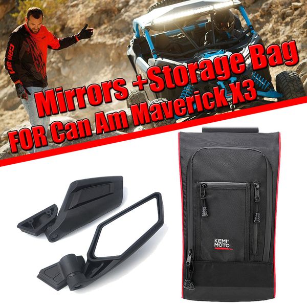 

kemimoto side rear view mirrors and shoulder storage bag for can am maverick x3 2017-2019 2018