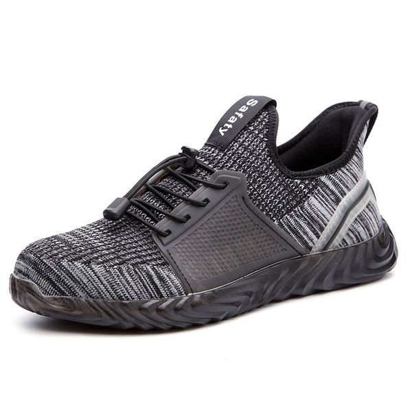 

2019 new designer non slip plus size 37-48 steel toecap men breathable safety boots fashion work sneakers casual male shoes, Black