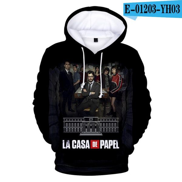 

hoodie 3d sweatshirts clothes salvador dali hoodies la casa de papel money heist house of paper personality men / women, Black