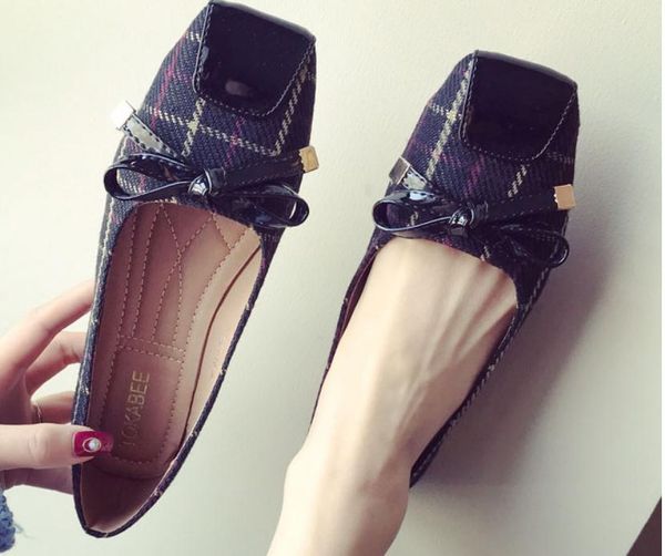 

2019 women's shoes in spring and autumn with new style flat bottom square head bowknot@1001, Black