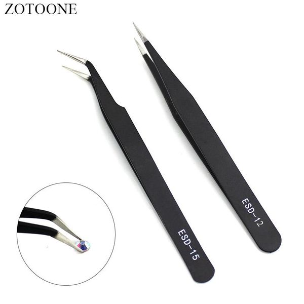 

zotoone sewing supplies excellent quality tweezers bend+straight stainless steel anti-static cross sewing accessories tools d tsiak, Black