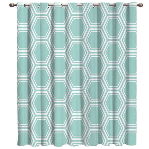 

green background hexagonal geometry room curtains large window window curtains dark bathroom bedroom kitchen fabric