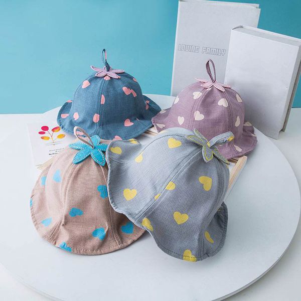 

summer floral print kids bucket hat cotton girls bowknot flower cap double sided can wear children sun hat, Yellow