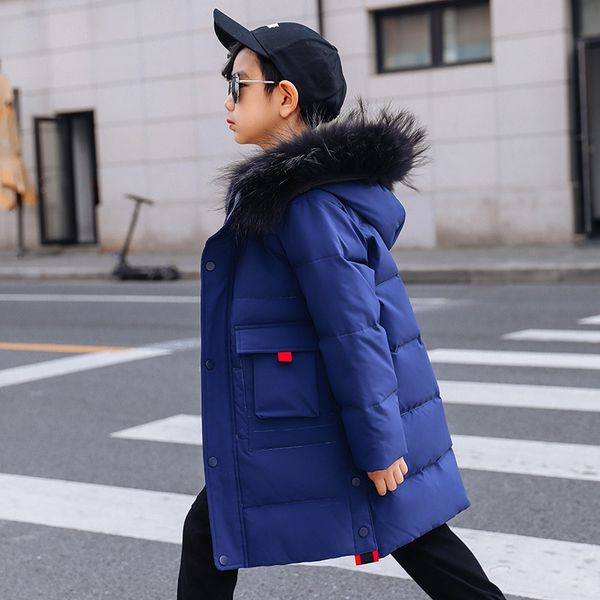 

kids hoodies winter jackets toddler boys fur collar zipper thicked padded designer clothes long sleeve snowcoats jackets, Blue;gray