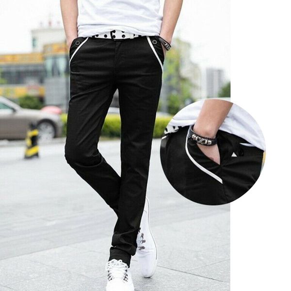 

men formal business pants slim casual straight leg trousers comfy stretch pockets pants kng88, Blue