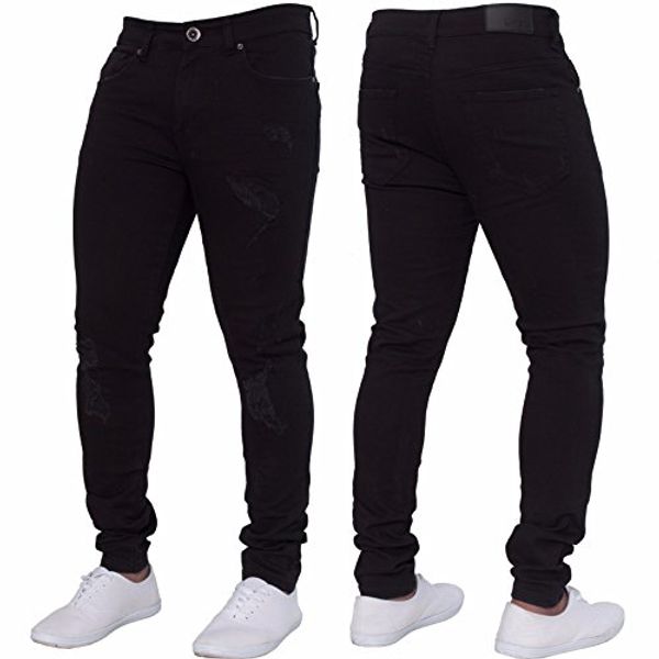 

sysea mens ripped long skinny slim fit jeans comfy stretch fashion biker jean pants with holes, Blue