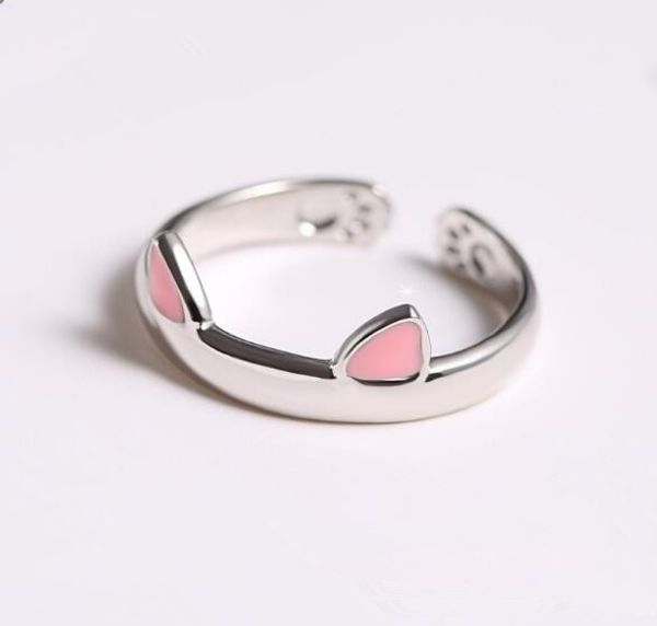 Adorável gatinho gato orelha anéis liga prata minúsculo anel aberto para mulheres menina criança presentes ajustável jóias de dedo