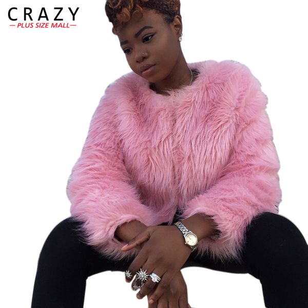 

sale fashion women plus size s-5xl short design colored faux fur coats pink black red fake fur jacket manteau fourrure femme