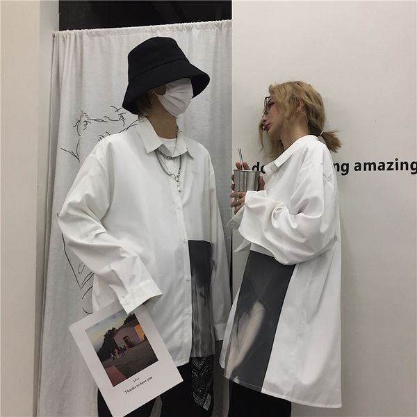 

women's clothing universa loose shirt korean harajuku bf hipster women blouses turn-down collar long sleeve shirts spring new, White