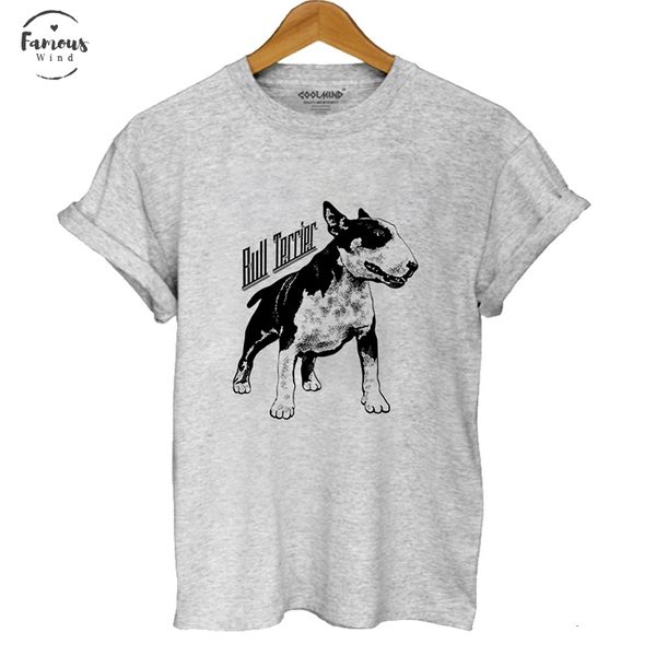 

qi0118b 100% cotton bull terrier dog print women t shirt tshirt short sleeve casual loose o-neck t-shirt tee, White