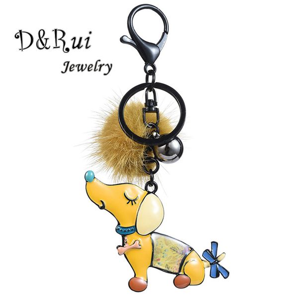 

d&rui jewelry 2020 cute enamel dog keychain for women girls boys new year gift metal key chain rings charm car bags accessories, Silver