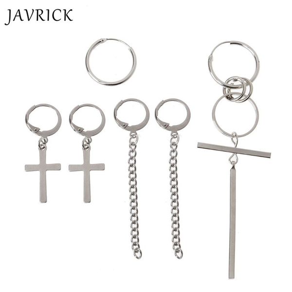 

3 pair titanium steel cross long chain drop earrings kit korean fashion jewelry, Silver