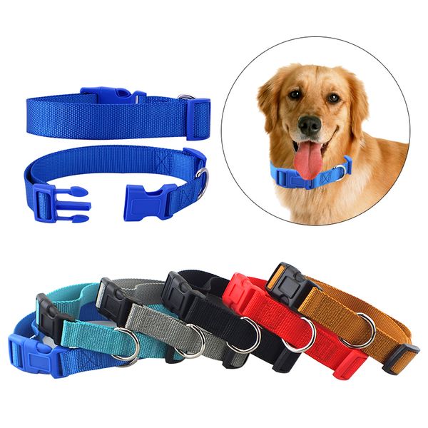 

pet dog collar classic solid basic polyester nylon dog collar with quick snap buckle, can leash & harness