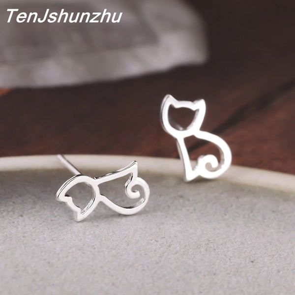 

100% 925 sterling silver earring fashion cute tiny symmetry cat stud earrings gift for women girls gift eh370, Golden;silver