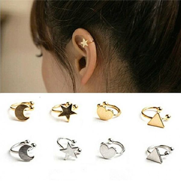 

new arrivals fashion no pierced non-piercing earcuff ear star moon heart triangle clip-on clip earrings for women jewelry, Silver